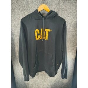 CAT Brand Black Pullover Drawstring Hoodie‎ Men's Size XL w/ flaw
